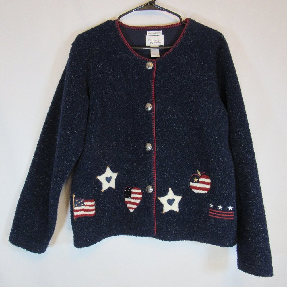 Christopher & Banks Blue American Americana Embroidered Red White Stars …
